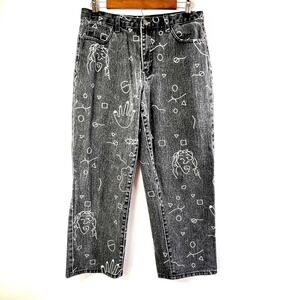 Shein Black Graffiti, Baggy, High Rise Jeans‎ Size L